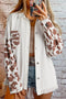 White Cow Spot Patchwork Flap Pocket Distressed Hem Long Denim Jacket